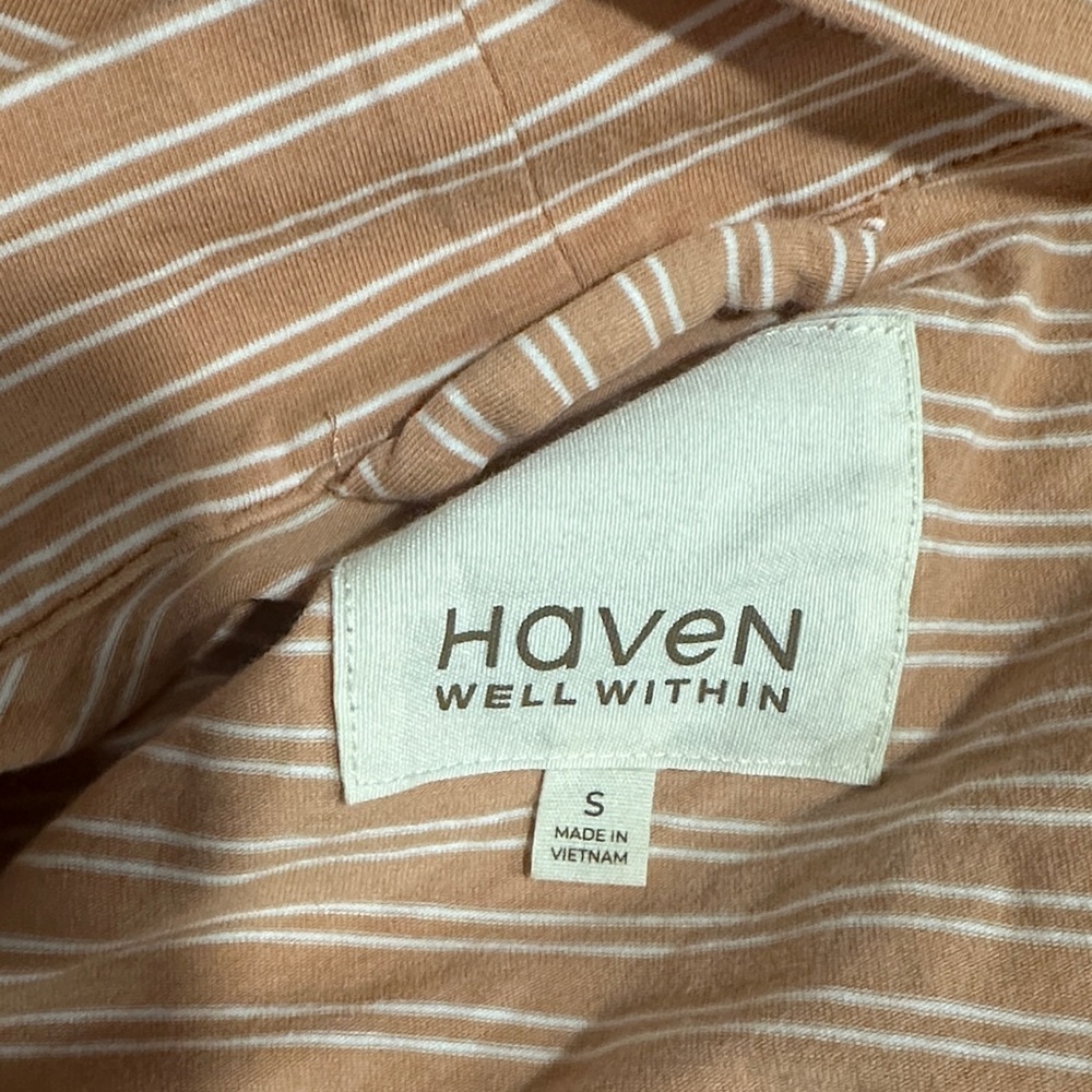*HAVEN WELL WITHIN* Striped Peach x White Wrap Organic Cotton Robe Size Small - Picture 12 of 12